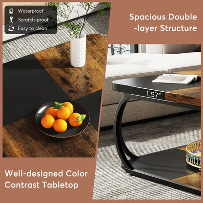 Tribesigns Square Coffee Table with 2 Tiers, 40 inches Low Farmhouse Coffee Table with Wood Storage Shelf