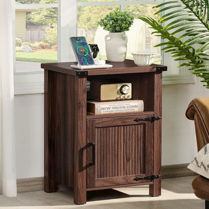 18 Inch Side stand with Charging Station and USB Port, Magnetic Door & Open Shelves