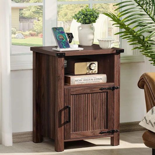 18 Inch Side stand with Charging Station and USB Port, Magnetic Door & Open Shelves