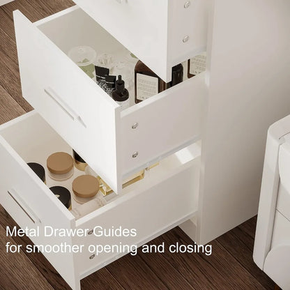 46.7" Large Vanity Desk with Lighted Mirror, Shelf & 5 Drawers