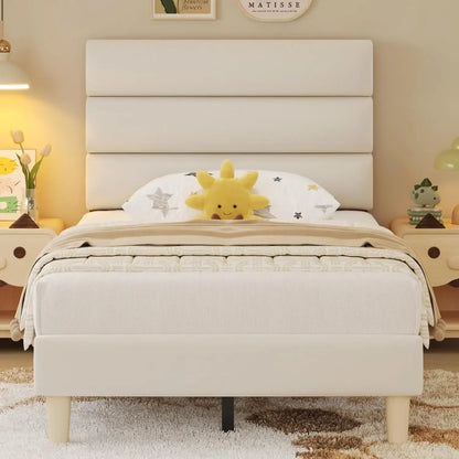 Platform Bed Frame with Velvet Upholstered Headboard, No Box Spring Needed, Sturdy Metal Support, Noise Free