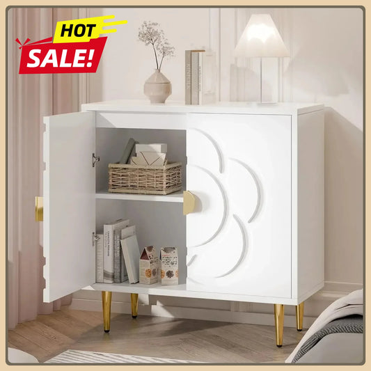 Modern Accent Sideboard Buffet Cabinet for Bedroom, Living Room, Kitchen with Decorative Flower Pattern Doors