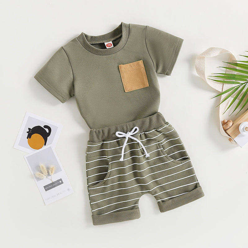 6MO-3T  Boys 2Pcs Summer Set, Short Sleeve, Crew Neck
