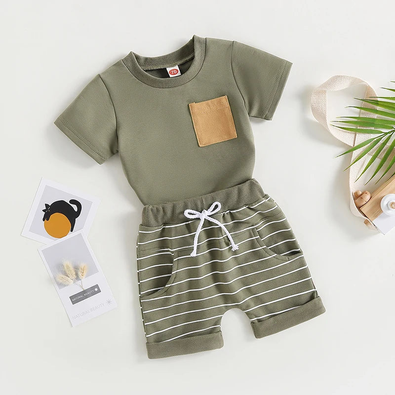 6MO-3T  Boys 2Pcs Summer Set, Short Sleeve, Crew Neck