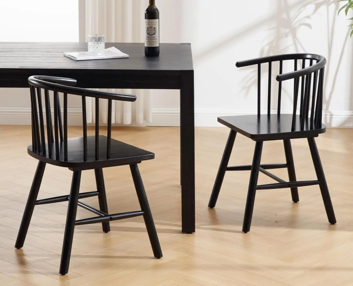 Set of 2 Farmhouse Spindle Dining Room Chairs with Arms/Wide Curved