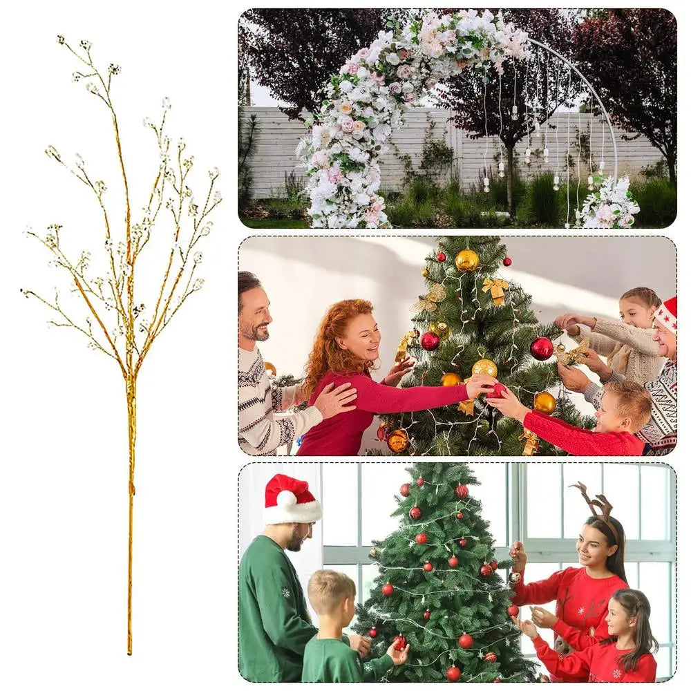 Golden Stem Ornaments Holiday Glitter Berry Stems For Tree/ Wreath/Crafts