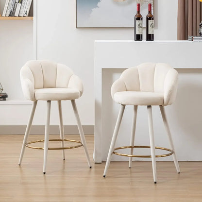 Set of 2 Modern 25.5" Counter Height Barstool with Petal Back & Gold Metal Ring Footrest