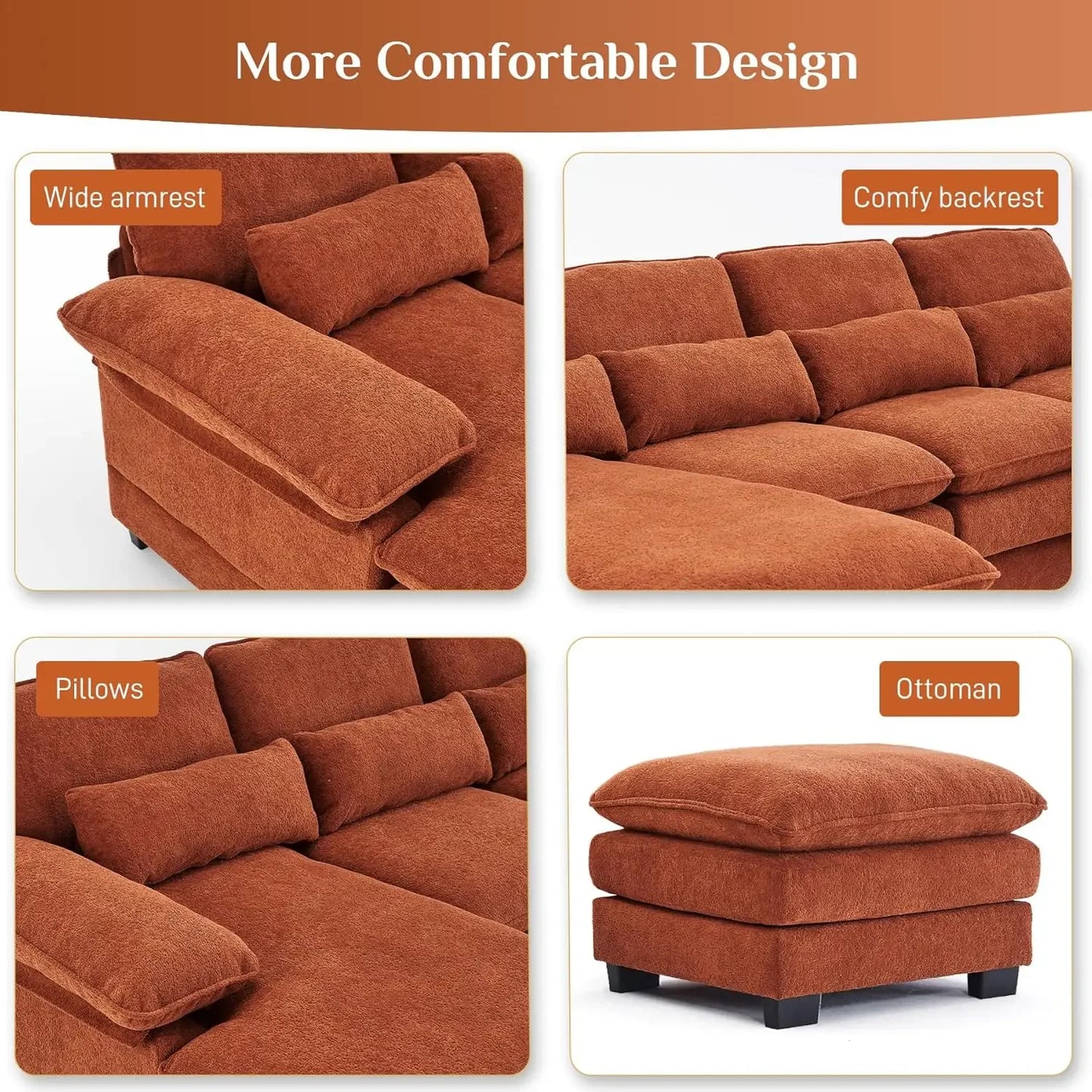114" U Shape Sectional Cloud Couch