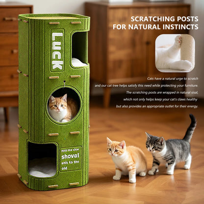 Three-Story Felt Cat Tree, With Scratching Boards And Comfortable Caves