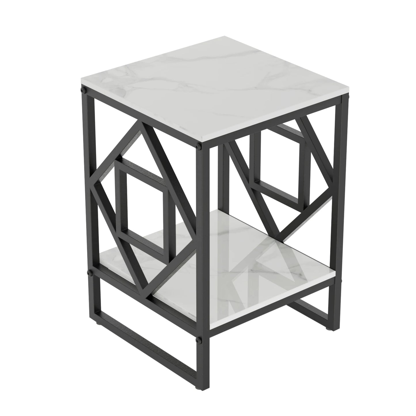 White Marble Top Side Table, Black Coated Frame