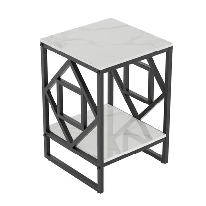 White Marble Top Side Table, Black Coated Frame