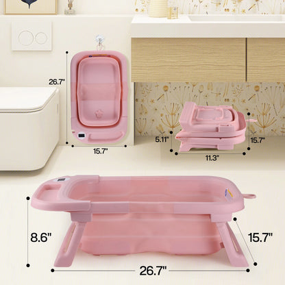 Baby Bath Tub with Soft Cushion & Thermometer, 0-36 Months,Portable Travel Baby Tub