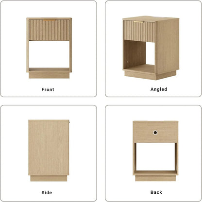 Set of 2 18" Side Tables with Charging Station, Drawer & Open Shelf