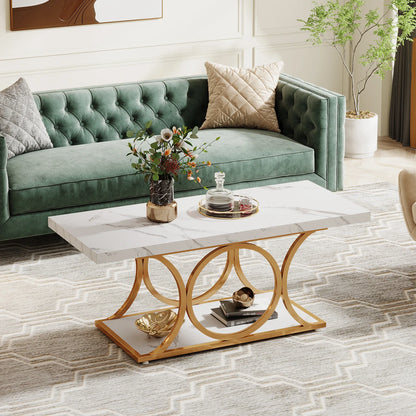 47.24-inch 2-tier Faux Marble Wood Coffee Table