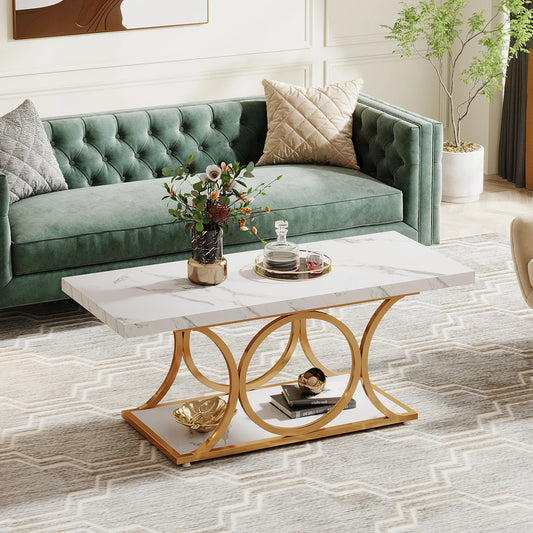 47.24-inch 2-tier Faux Marble Wood Coffee Table