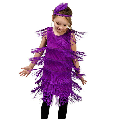 Girls Flapper Dress, Carnival, Sequins, Fringe, With Feather