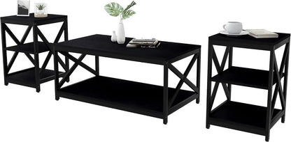 Industrial X-Design Coffee Table and 2 End Side Tables