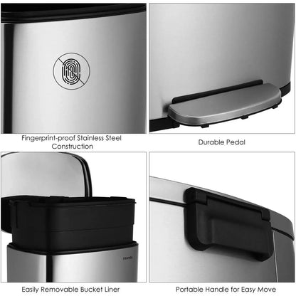 Step Kitchen Trash Can, Stainless Steel 50 Liter Trashcan