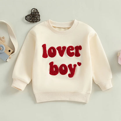 Toddler/Baby Boys Valentine's Day Sweatshirts, Long Sleeve, Crew Neck, Letter Embroidery