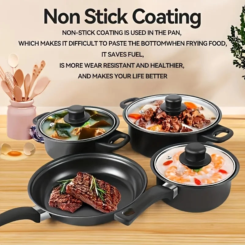 13-Piece Nonstick Cookware Set Black - Induction Compatible