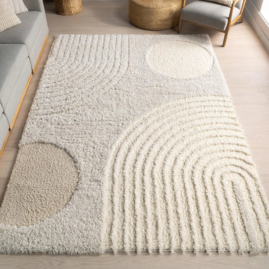 Gloria Abstract Shag Area Rug, 8x10, Beige