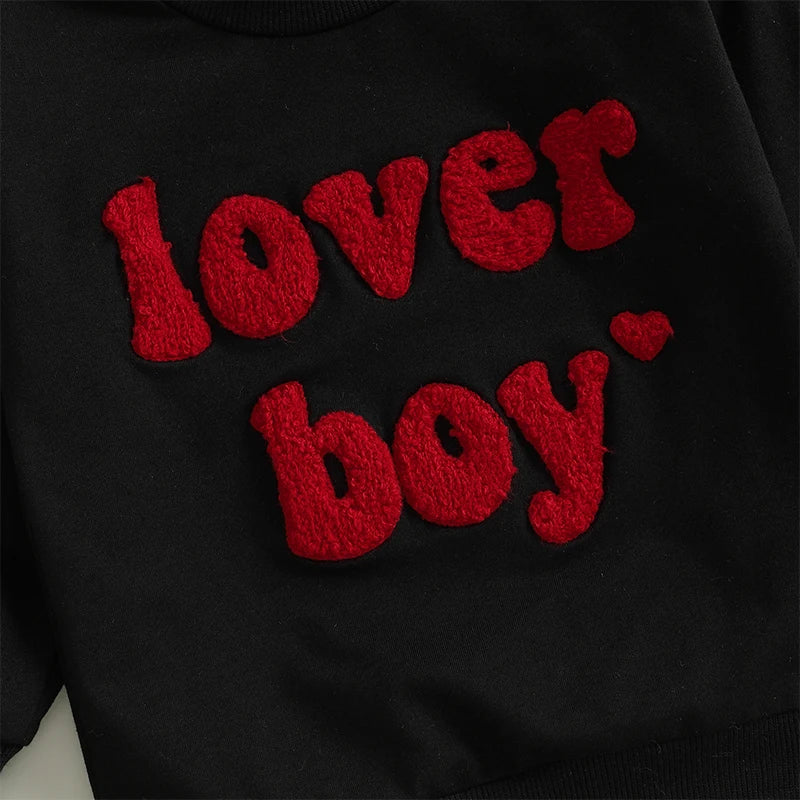 Toddler/Baby Boys Valentine's Day Sweatshirts, Long Sleeve, Crew Neck, Letter Embroidery