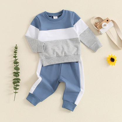 3-24 MO & 3T Boy Pants Set, Long Sleeve, Round Neck Sweatshirt. Drawstring Long Pants Contrast Color Outfits