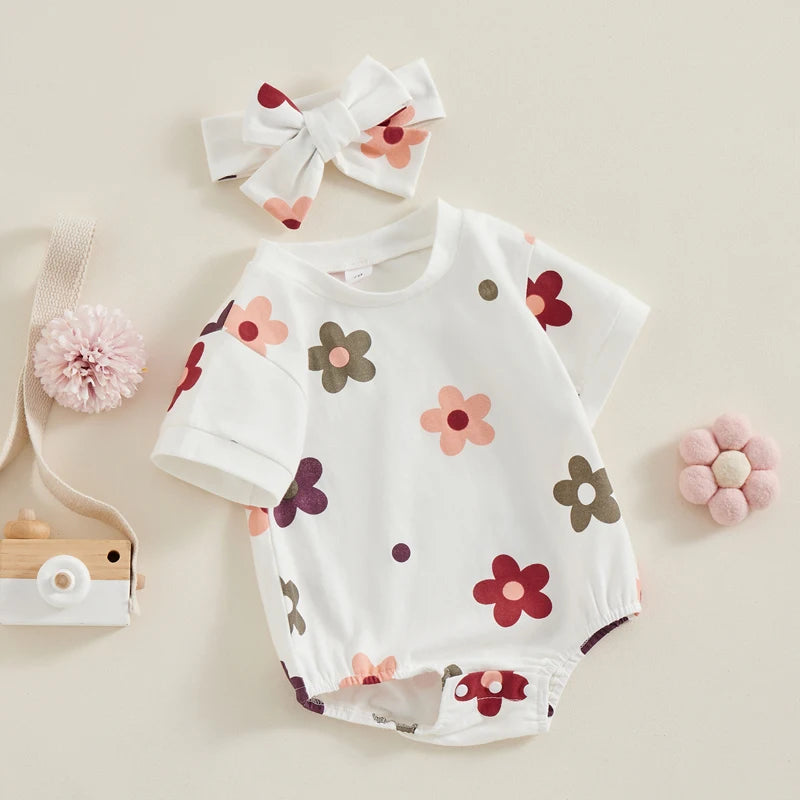 3-18 mo. Baby Girl Floral Jumpsuit w/Headband