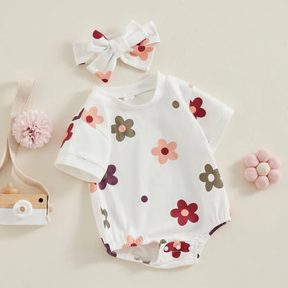 3-18 mo. Baby Girl Floral Jumpsuit w/Headband