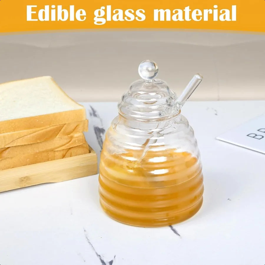 15.5 Oz Honey Pot with Dipper and LidGlass Honey Jar Honey Dispenser Clear Glass Honey Container for Home Kitchen Store Honey a