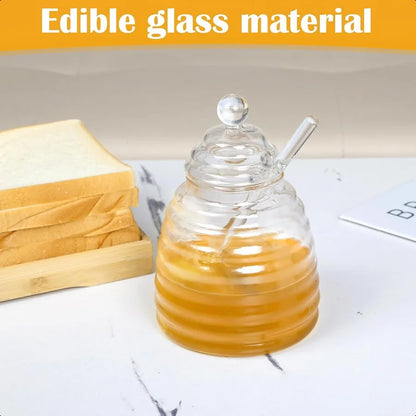 15.5 Oz Honey Pot with Dipper and LidGlass Honey Jar Honey Dispenser Clear Glass Honey Container for Home Kitchen Store Honey a
