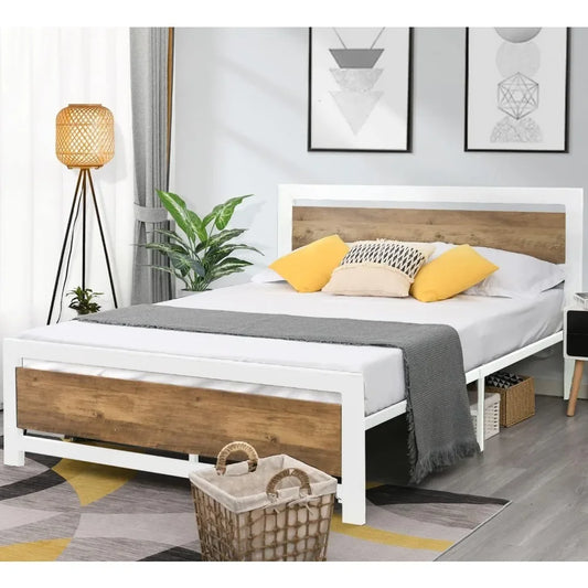 White Bed Bases and Frames Under Bed Storage Mattress Foundation No Box Spring Needed Frame & Headboard