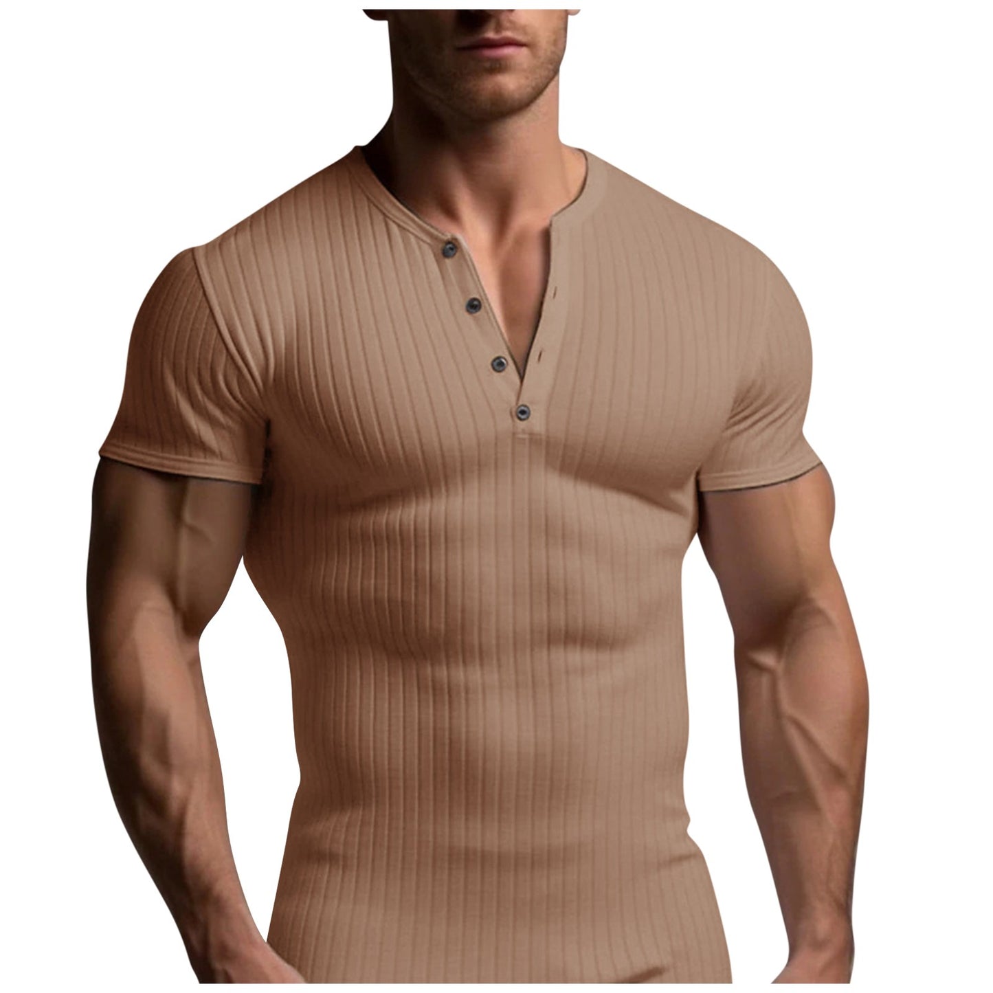 Muscle Slim Fit Short Sleeve T-shirt, V-neck Collar