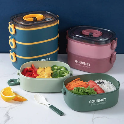 Bento box lunch box, stackable 3-layer food container