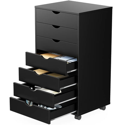 7 Drawer Chest Storage Cabinet, Wooden File Office, Mobile Cabinet on Wheels