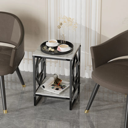 White Marble Top Side Table, Black Coated Frame