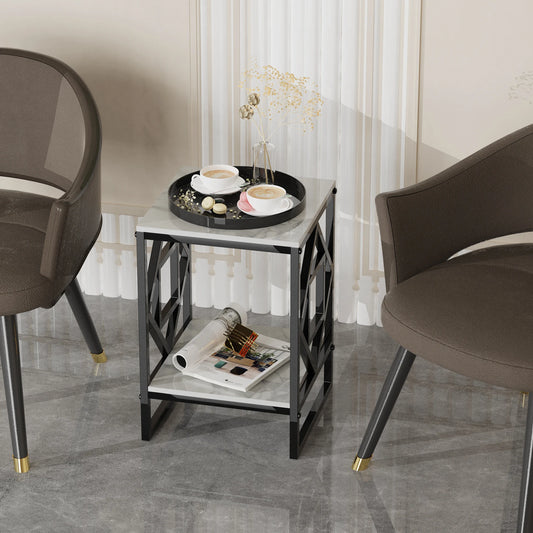 White Marble Top Side Table, Black Coated Frame