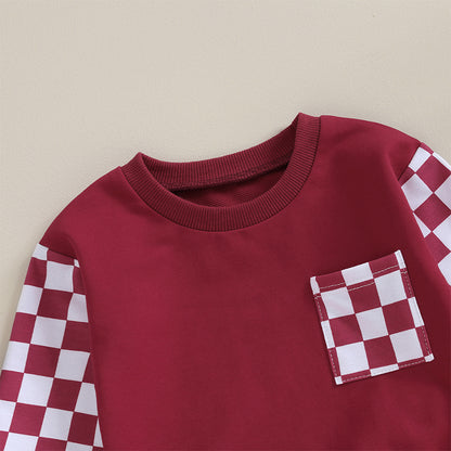 0 MO-3Y Girl Clothes Outfits, Long Sleeve, Checkboard Sweatshirt and Pants Set