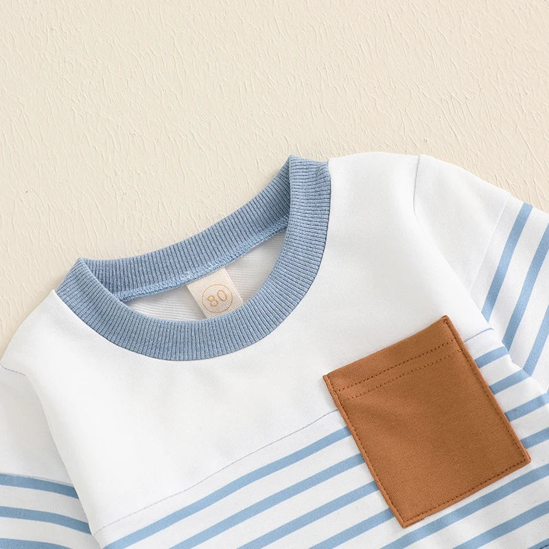 6M-2T Boys Outfit, Long Sleeve Stripes Sweatshirt with Elastic Waist Sweatpants