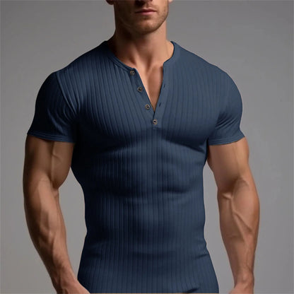 Muscle Slim Fit Short Sleeve T-shirt, V-neck Collar