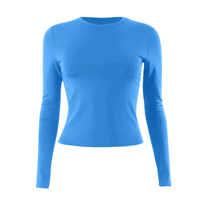 Cotton O Neck Long Sleeve Sexy Cropped Tops