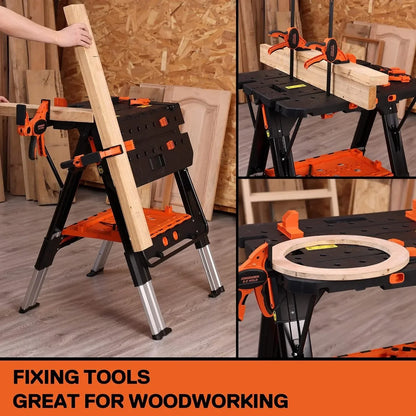2-in-1 as Sawhorse & Workbench, Load Capacity 1000 lbs-Sawhorse & 500 lbs-Workbench