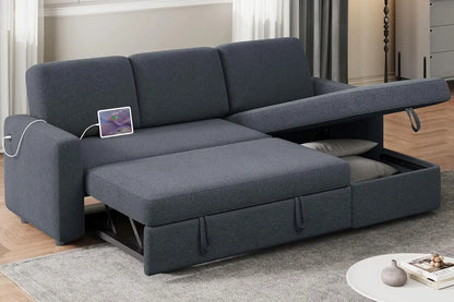 Reversible Couch Sleeper w/Pull Out Bed , USB & Storage Space