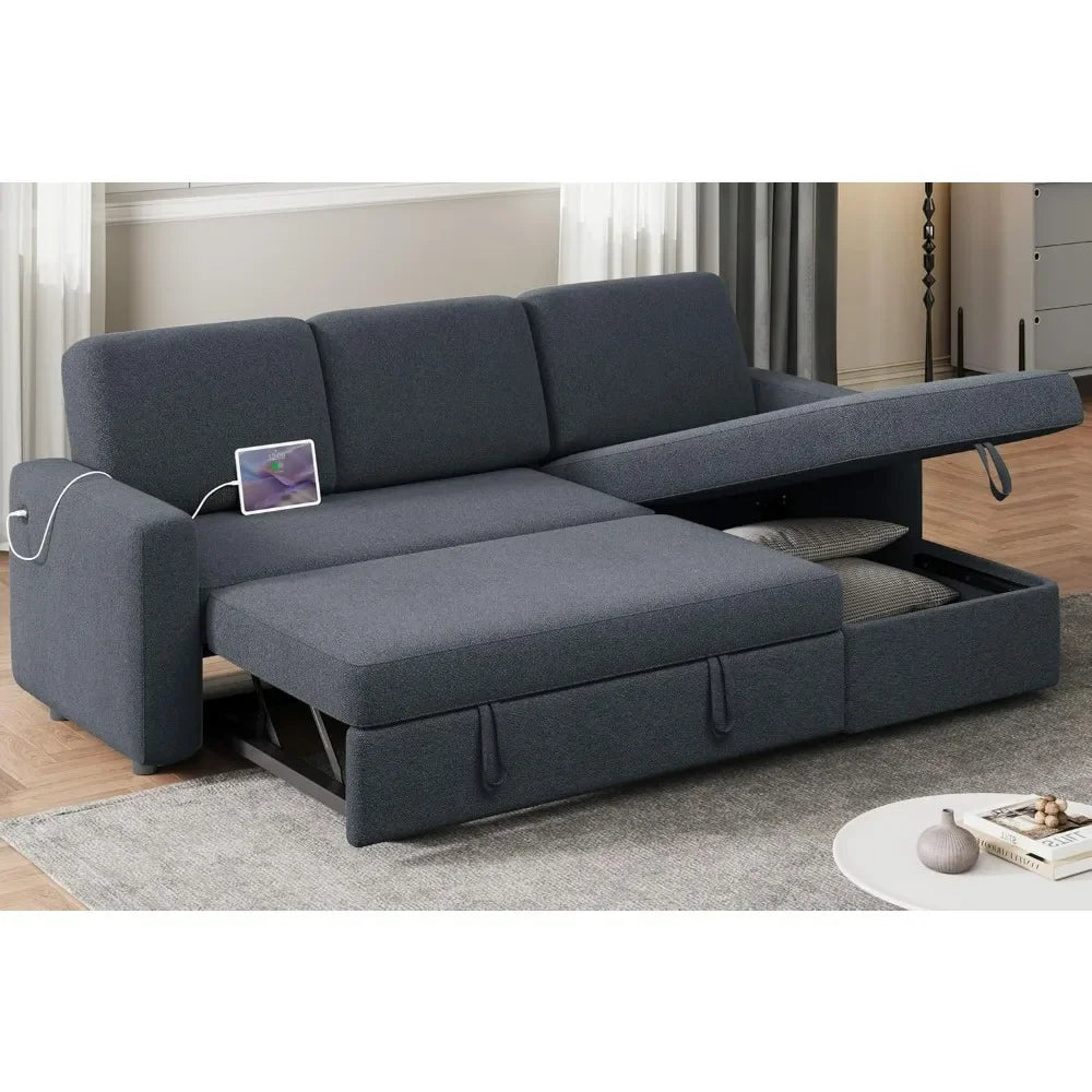 Reversible Couch Sleeper w/Pull Out Bed , USB & Storage Space