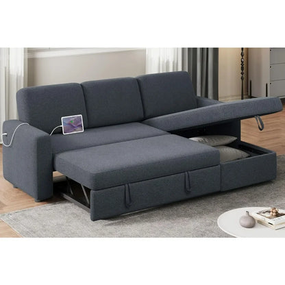 Reversible Couch Sleeper w/Pull Out Bed , USB & Storage Space