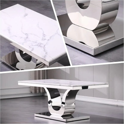 White and Silver 48" Coffee Table