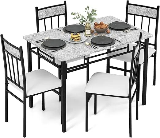 Kitchen Table and 4 Chairs Set with Metal Frame & Padded Seat