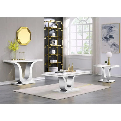White and Silver 48" Coffee Table