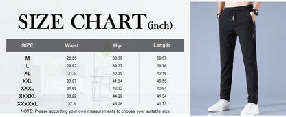 Men Fast Dry Stretch Pants, Ice Silk Trousers, Solid Color, Mid-Waist