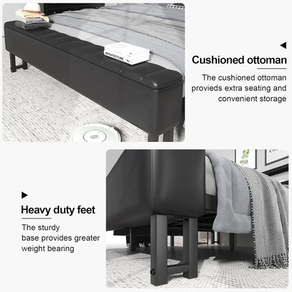 King Size Bed Frame with Star Projector & Charging Station, Headboard